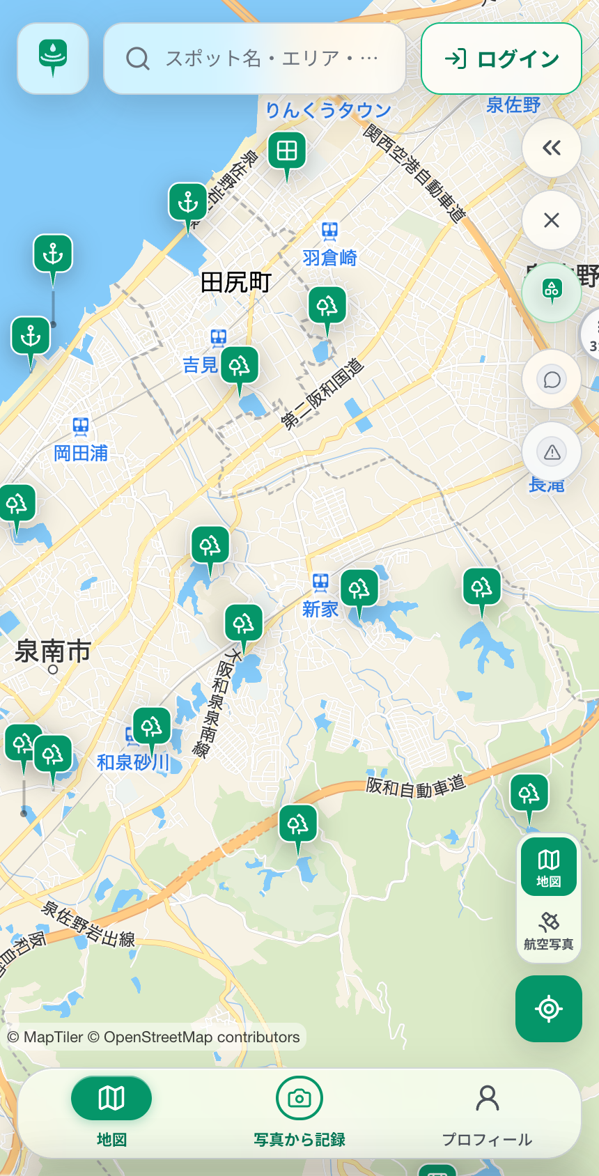 ツリバコの地図画面(スマホ)